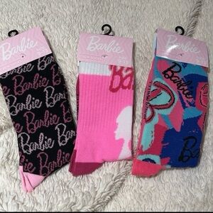 BARBIE 3 pairs Adorable Crew Socks sizes 9-13 NEW!